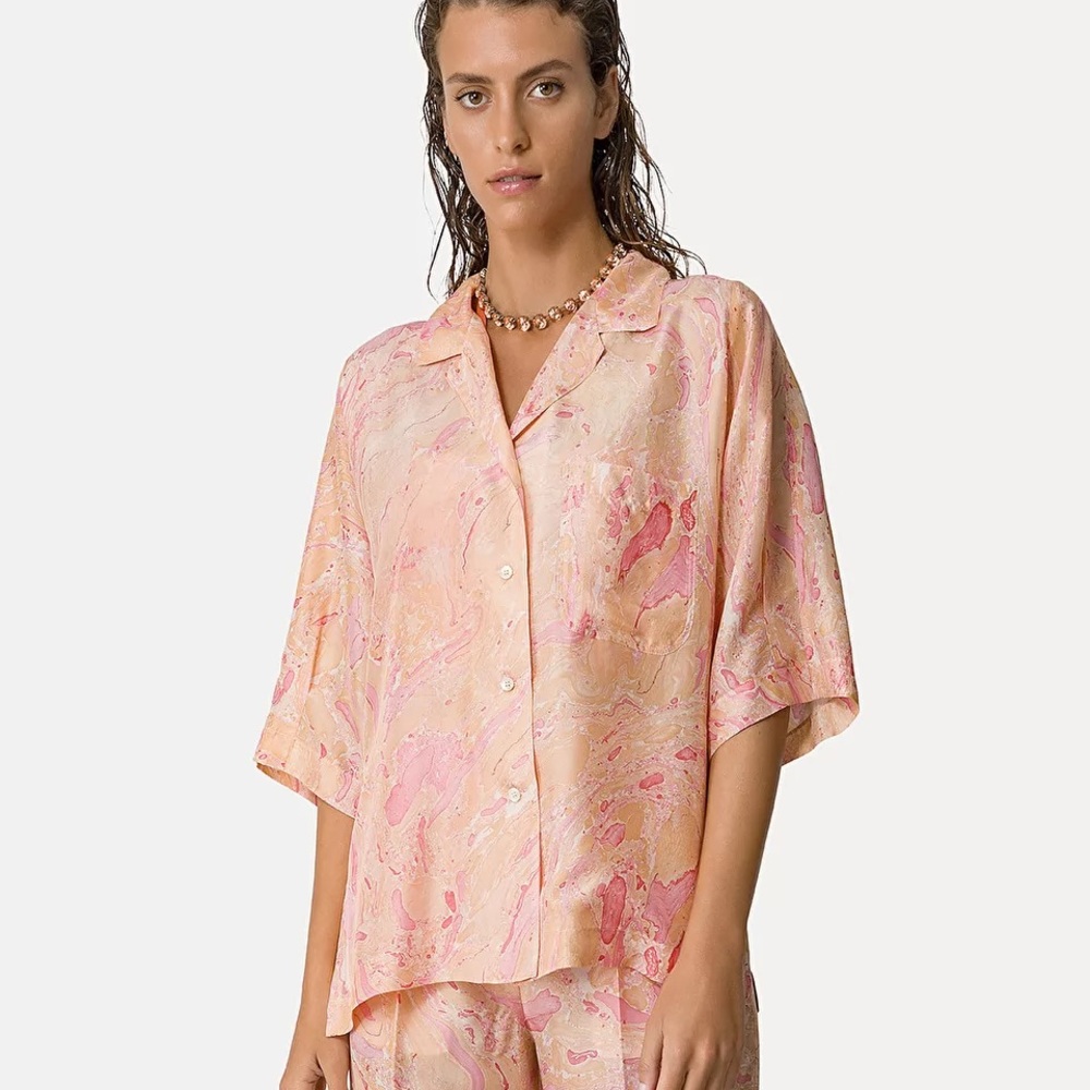 Half–Sleeve Shirt In Marbeling Habotai Silk